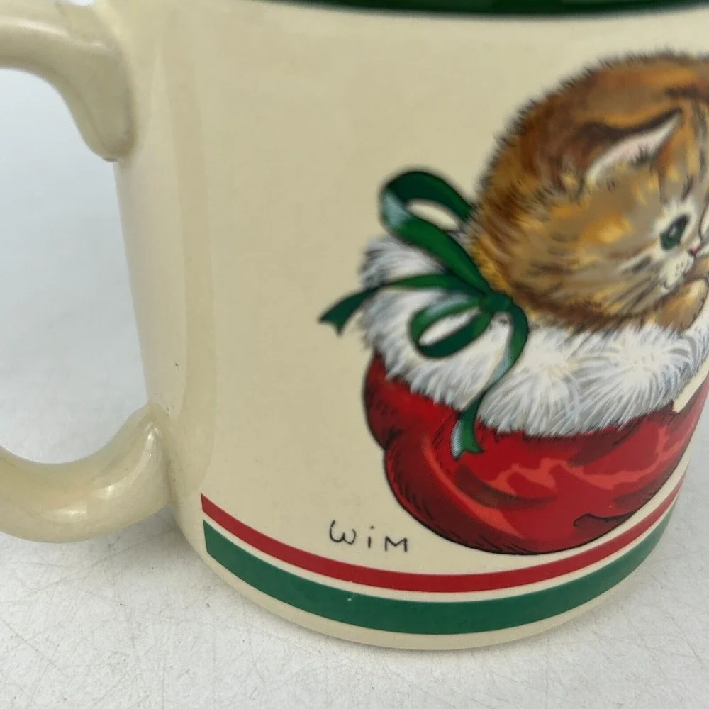 Vintage Potpourri Press 1989 Tabby‎ Kitten Santa Hat Christmas Coffee Tea Mug